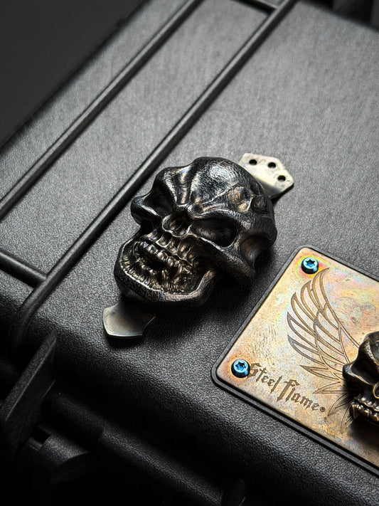 Rare Steel Flame XXXL Tough Skull Silver 3 Hole Pocket Clip