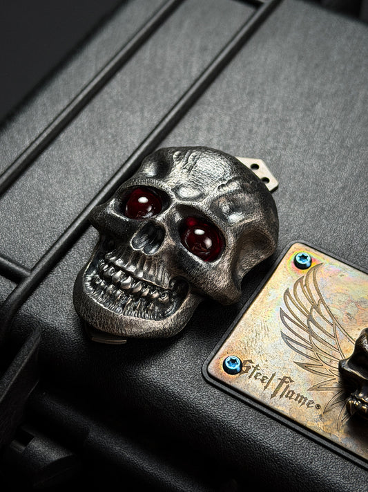 Steel Flame One Hand Signed XXXXXL Dark Skull Gem Red Eyes 3-Hole Pocket Clip
