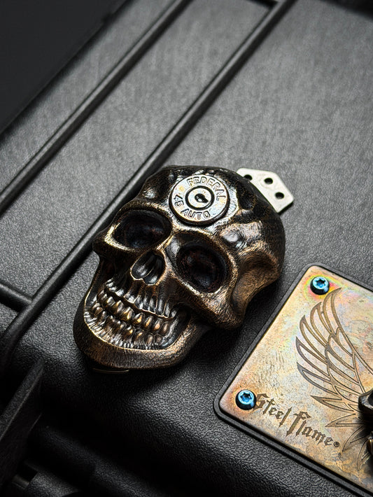 Steel Flame XXXXXL Three-Hole Bronze Dark Skull Clip with 45A Inlay