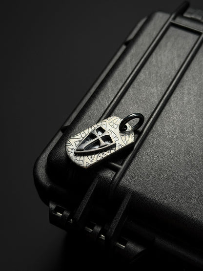 Steel Flame Full Shield Mark 925 Silver TAC Pendant | Solid Sterling Silver Body × Sterling Silver Crusader Shield | Bold, Heavy & Symbolic