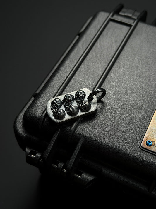 Steel Flame POS Warrior Skull 925 Silver TAC Pendant | Six 3D Silver Skulls × One Set with a Red Eye | Heavy, Bold & Iconic