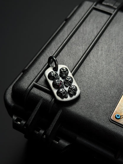 Steel Flame POS Warrior Skull 925 Silver TAC Pendant | Six 3D Silver Skulls × One Set with a Red Eye | Heavy, Bold & Iconic