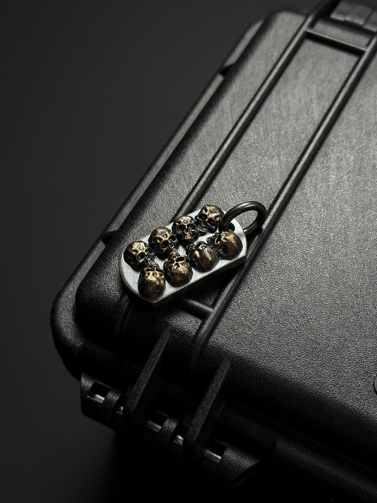 Steel Flame POS Warrior Skull Bronze TAC Pendant | Eight 3D Bronze Skulls × One Set with a Red Eye | Iconic POS Layout with Heavy Bronze Presence