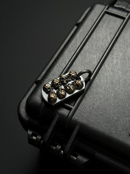 Steel Flame POS Warrior Skull Bronze TAC Pendant | Eight 3D Bronze Skulls × One Set with a Red Eye | Iconic POS Layout with Heavy Bronze Presence