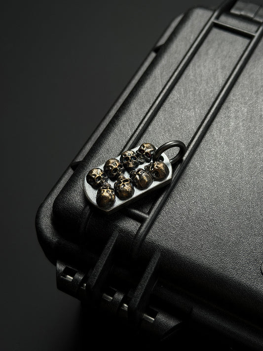 Steel Flame POS Warrior Skull Bronze TAC Pendant | Eight 3D Bronze Skulls × One Set with a Red Eye | Iconic POS Layout with Heavy Bronze Presence