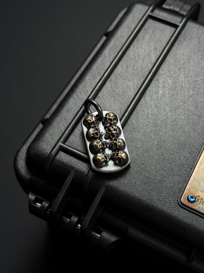 Steel Flame POS Warrior Skull Bronze TAC Pendant | Eight 3D Bronze Skulls × One Set with a Red Eye | Iconic POS Layout with Heavy Bronze Presence