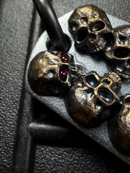 Steel Flame POS Warrior Skull Bronze TAC Pendant | Eight 3D Bronze Skulls × One Set with a Red Eye | Iconic POS Layout with Heavy Bronze Presence