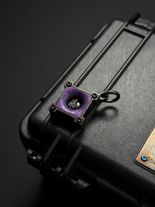 Steel Flame × Starlingear Killbox Collaboration Pendant | Stainless-Steel Body × 3D M-Size 925 Silver Skull | Purple Niobium S-Pattern Background & Dual Signature Engravings