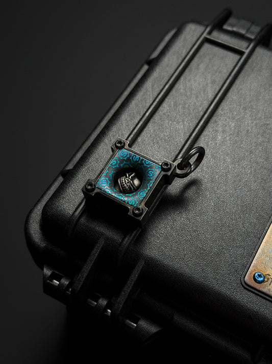 Steel Flame × Starlingear Killbox Collaboration Pendant | Stainless-Steel Body × 3D M-Size 925 Silver Skull | Blue Niobium S-Pattern Background & Dual Signature Engravings