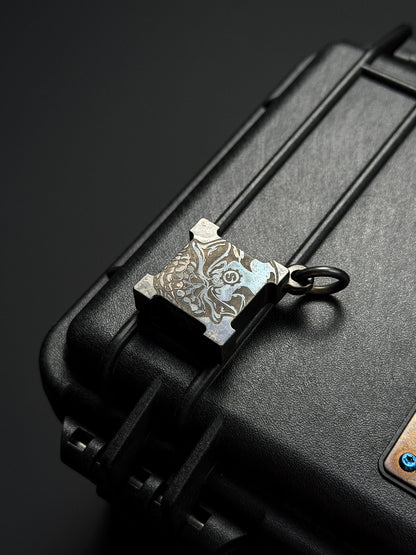 Steel Flame × Starlingear Killbox Collaboration Pendant | Stainless-Steel Body × 3D M-Size 925 Silver Skull | Blue Niobium S-Pattern Background & Dual Signature Engravings