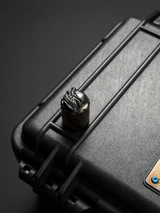 Steel Flame x Starlingear Bronze Trickster Skull EDC Bead – Sterling Silver Inlay