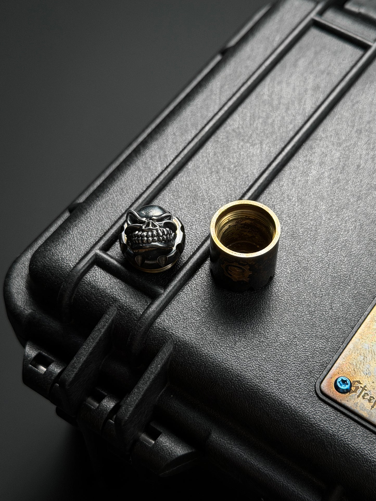 Steel Flame x Starlingear Bronze Trickster Skull EDC Bead – Sterling Silver Inlay