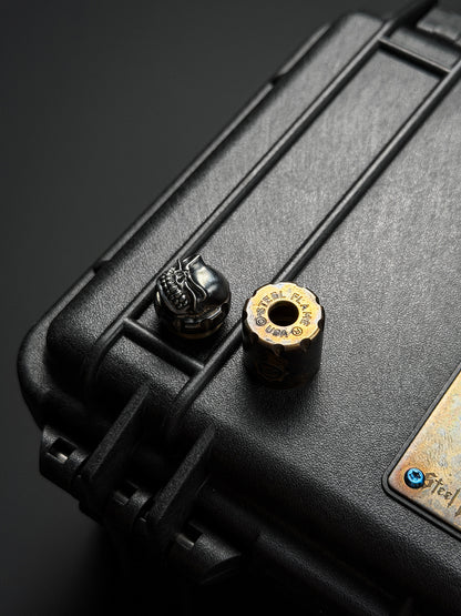 Steel Flame x Starlingear Bronze Trickster Skull EDC Bead – Sterling Silver Inlay