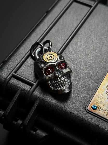 Steel Flame XXXL Dark Skull 925 Silver Pendant with Bronze SMF & Red Eyes