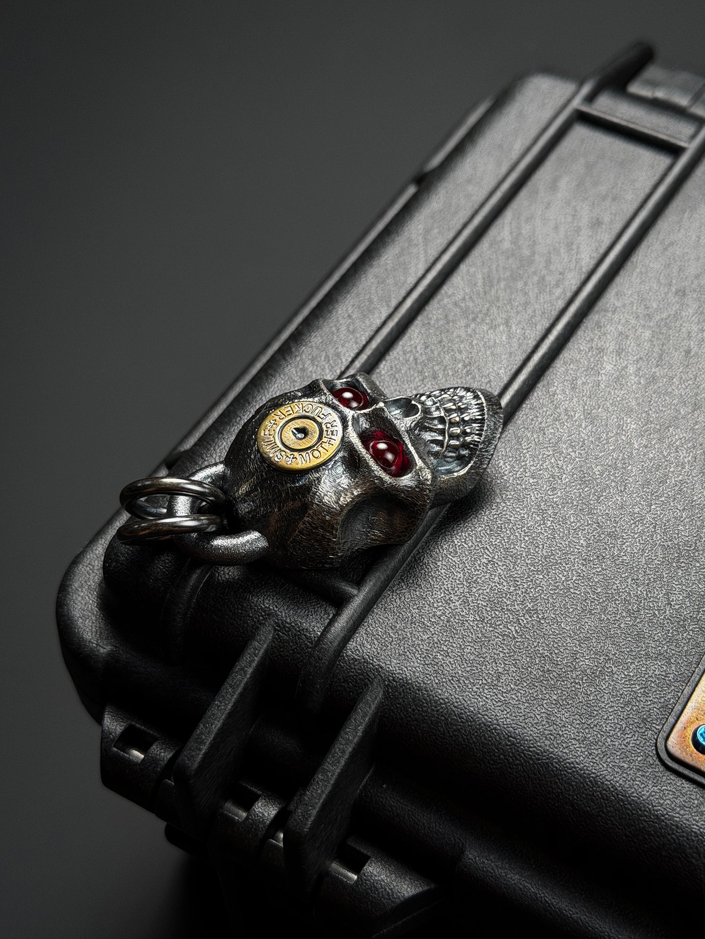 Steel Flame XXXL Dark Skull 925 Silver Pendant with Bronze SMF & Red Eyes