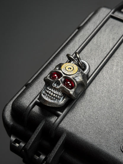 Steel Flame XXXL Dark Skull 925 Silver Pendant with Bronze SMF & Red Eyes