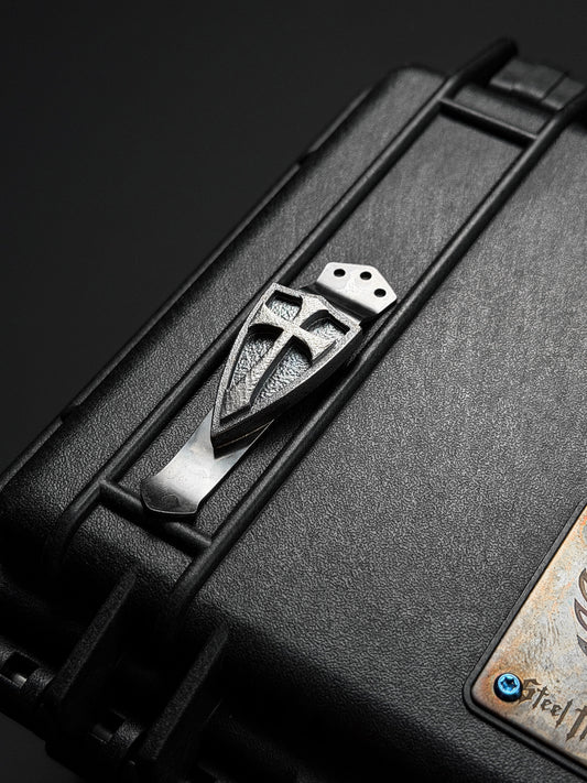 Steel Flame XL Three-Hole Hammered Silver Crusader Shield Clip