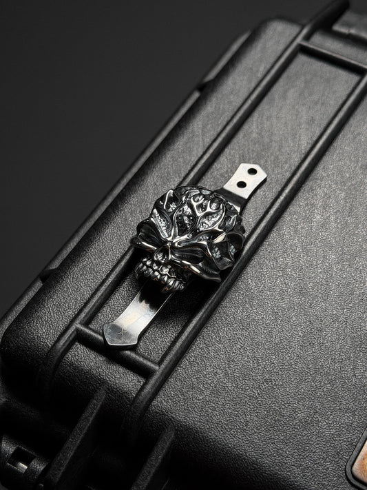 Steel Flame XL Reaper Warrior Skull Pen Clip – 925 Silver