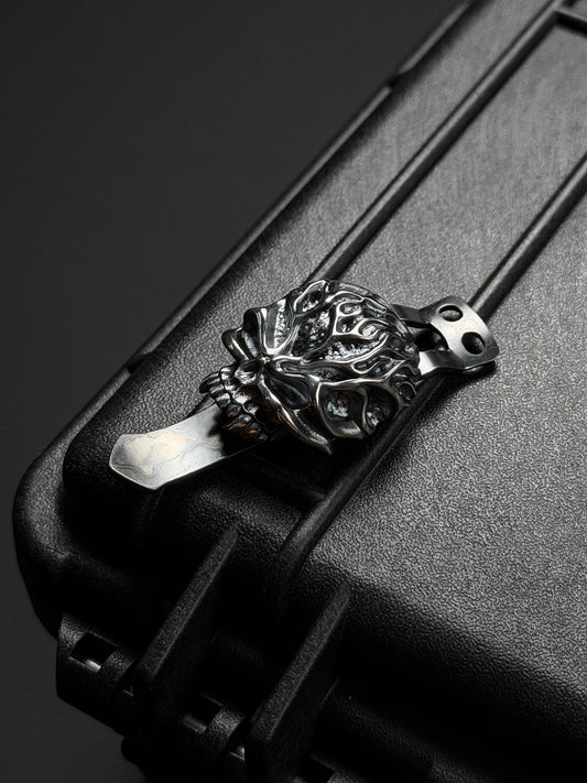 Steel Flame XL Warrior Reaper Skull Flashlight Clip – 925 Silver