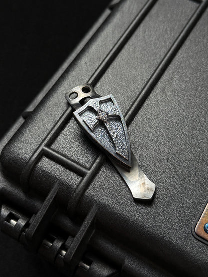 Steel Flame Rare Gem-Set Crusader Silver Shield 3-Hole Back Clip