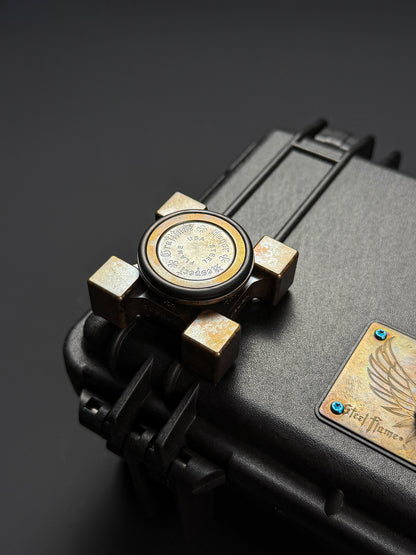 Extremely Rare Steel Flame XXXL EDC Spinner with Five Hammered Sterling Silver Shield Inlays