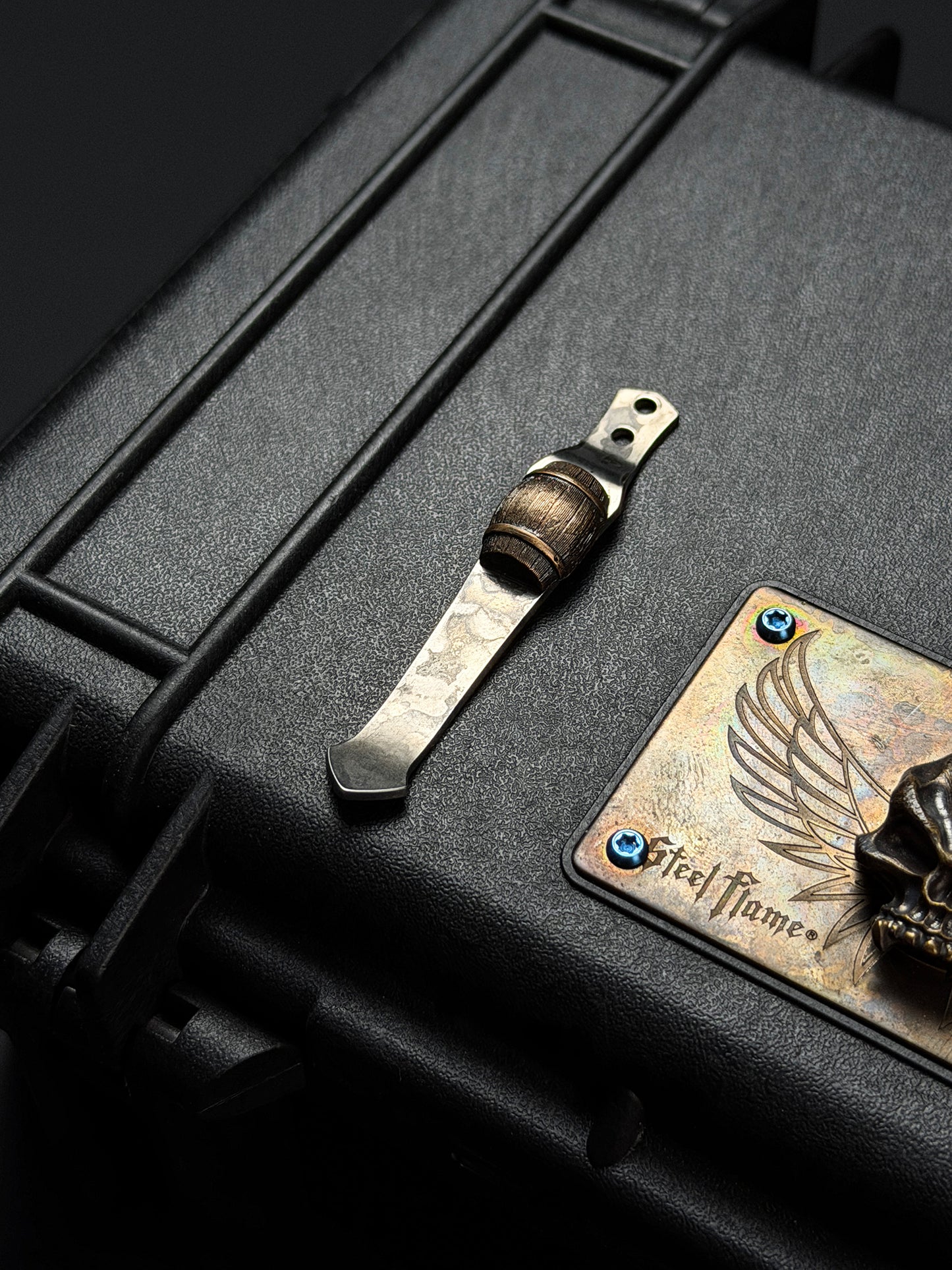 Steel Flame × NDG CCKS Show Exclusive 2-Hole Pen Clip with Copper Whiskey Barrel Inlay