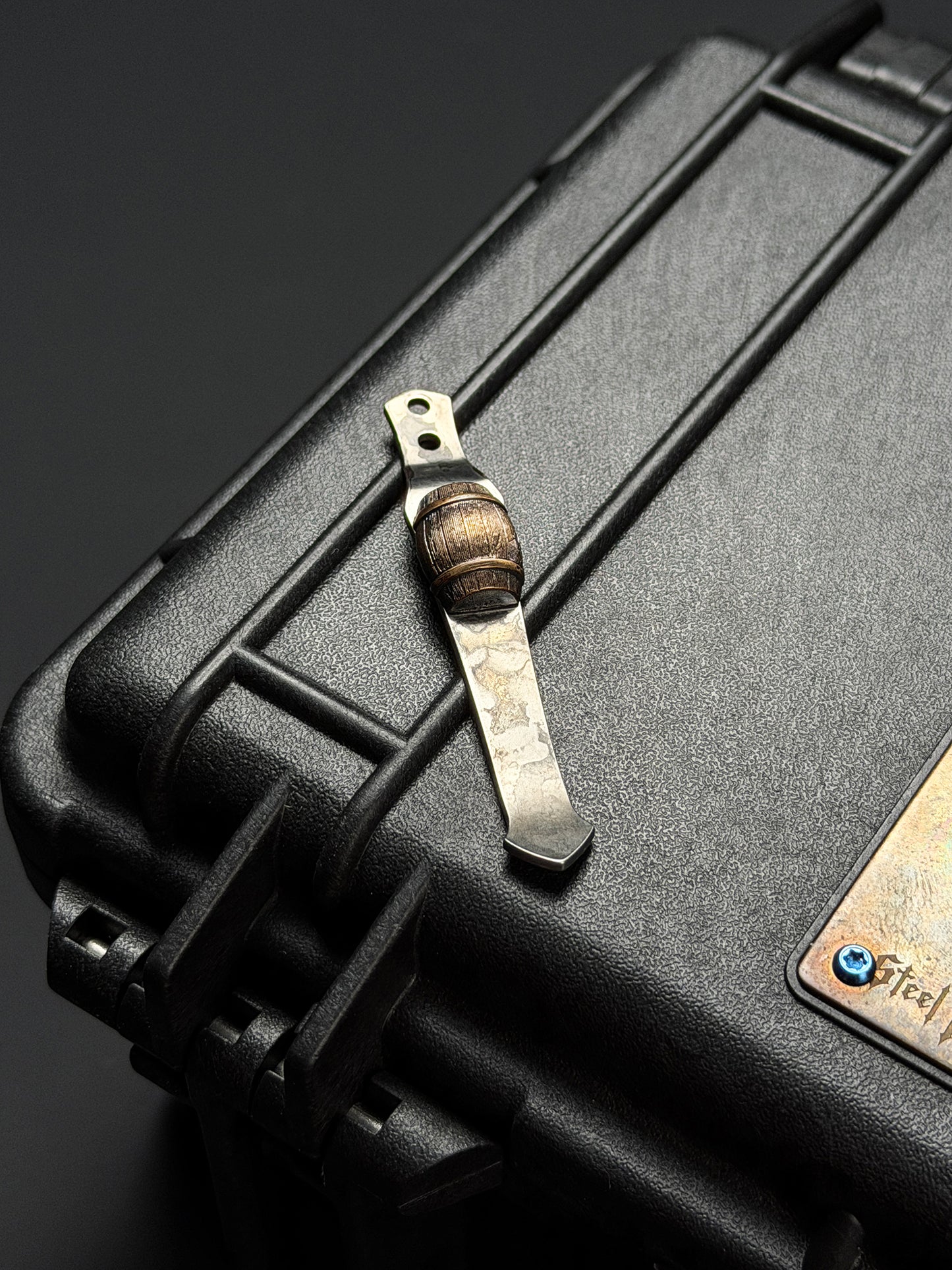 Steel Flame × NDG CCKS Show Exclusive 2-Hole Pen Clip with Copper Whiskey Barrel Inlay