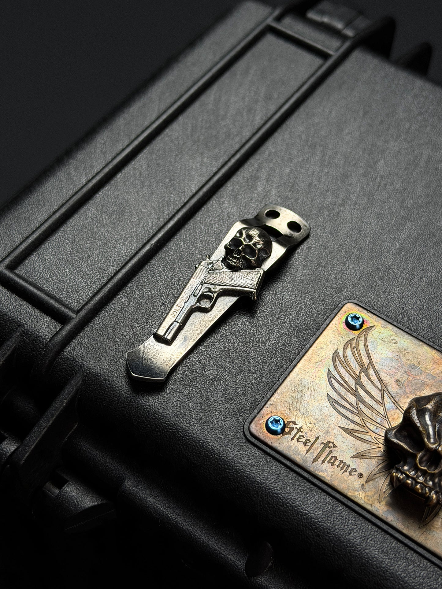 Steel Flame × NDG CCKS Show Exclusive 2-Hole Flashlight Clip with Sterling Silver 3D Model and Warrior Skull