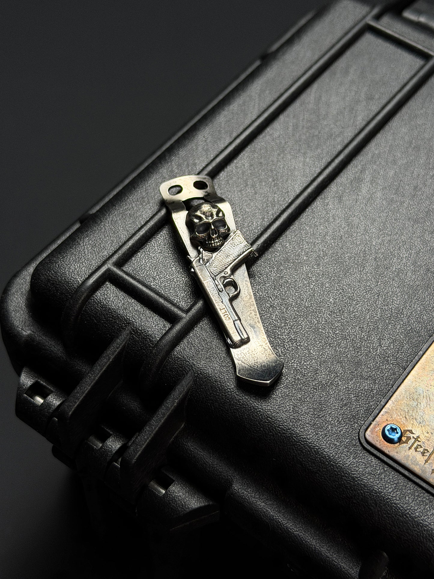 Steel Flame × NDG CCKS Show Exclusive 2-Hole Flashlight Clip with Sterling Silver 3D Model and Warrior Skull