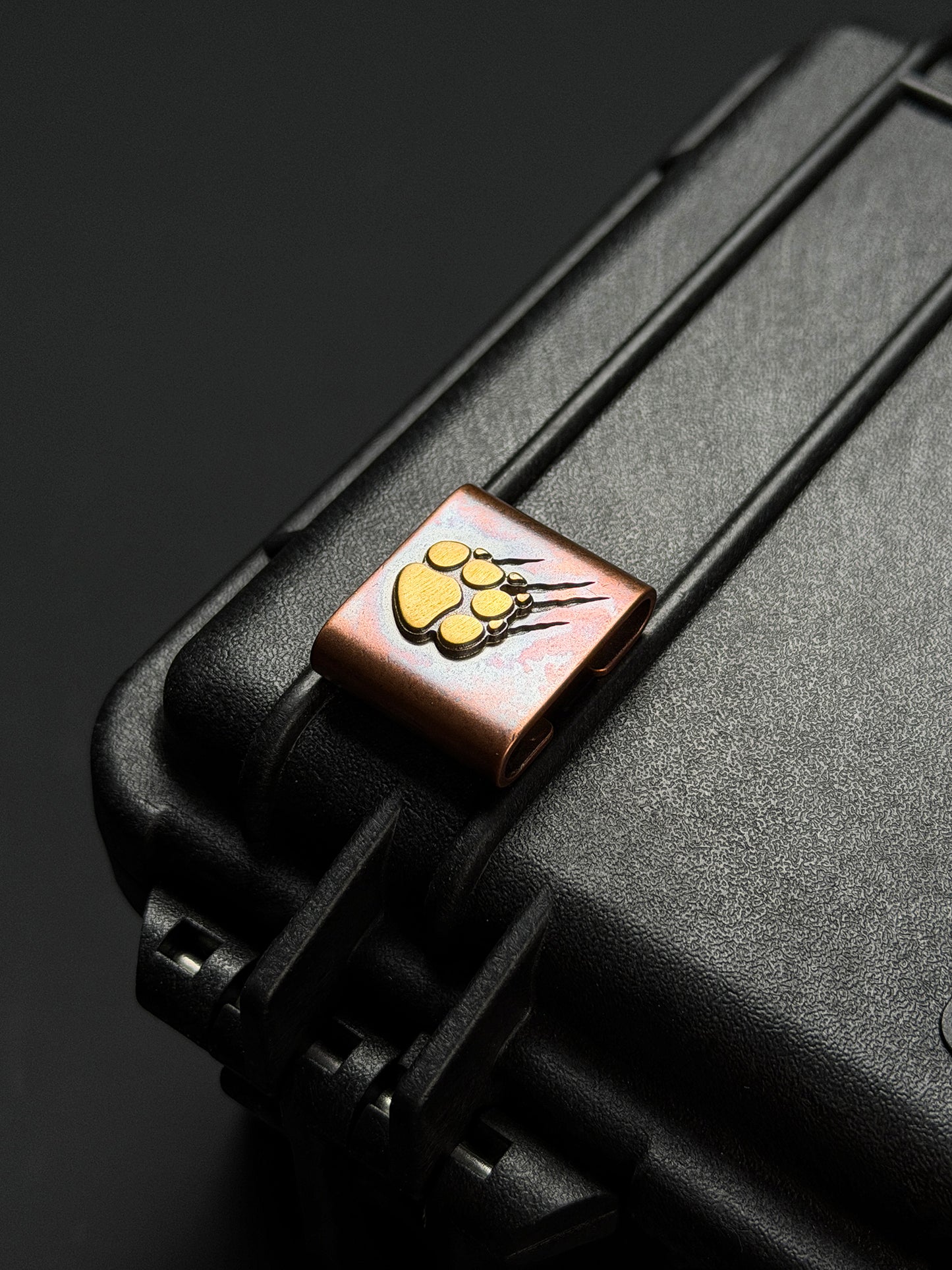 Steel Flame CCKS Show Exclusive Copper MOLLE Clip with Copper Claw Mark Engraving and Bronze Claw Inlay