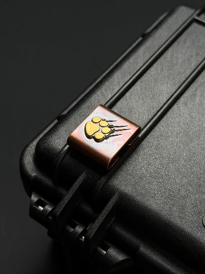 Steel Flame CCKS Show Exclusive Copper MOLLE Clip with Copper Claw Mark Engraving and Bronze Claw Inlay