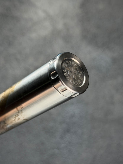 Rare Steel Flame Extended Cigar Tube with Sterling Silver Dark Skull Clip