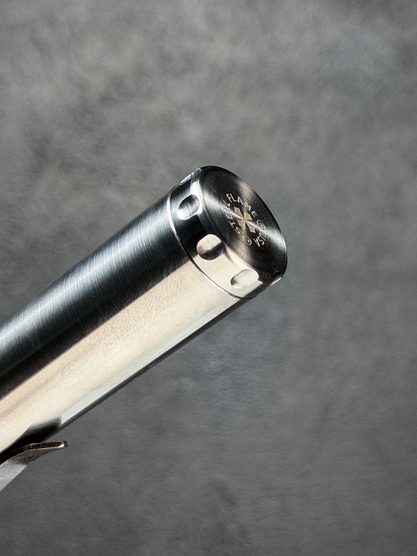 Rare Steel Flame Standard Cigar Tube Sealed Capsule with Bronze Warrior Skull Clip