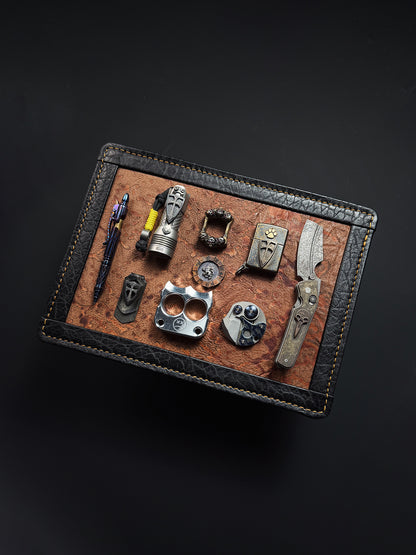 Made in Japan Wtopia Handmade Custom EDC Valet Tray
Lava Leather Inlay with Cowhide-Wrapped Edge