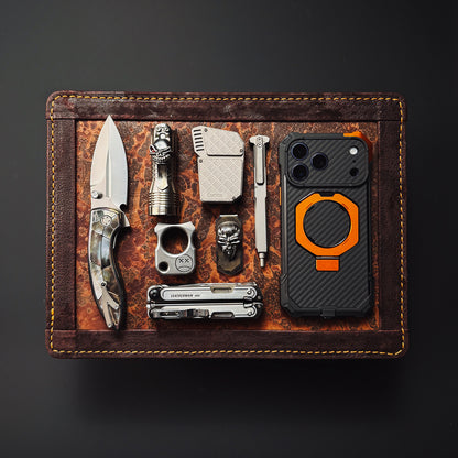 Made in Japan Wtopia Handmade Custom EDC Valet Tray
Lava Leather Inlay with Cowhide-Wrapped Edge