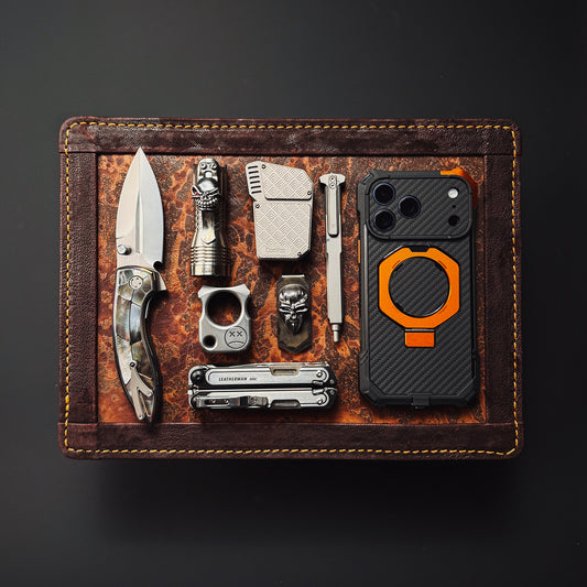 Made in Japan Wtopia Handmade Custom EDC Valet Tray
Lava Leather Inlay with Cowhide-Wrapped Edge