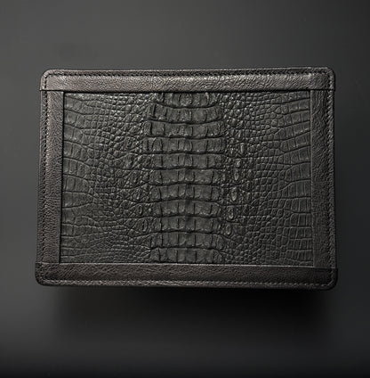 Wtopia Handmade EDC Valet Tray from Japan Crocodile Leather Inlay with Cowhide-Wrapped Construction