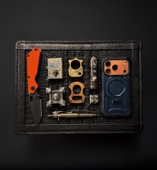 Wtopia Handmade EDC Valet Tray from Japan Crocodile Leather Inlay with Cowhide-Wrapped Construction