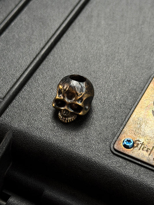 Steel Flame Bronze Warrior Skull EDC Bead