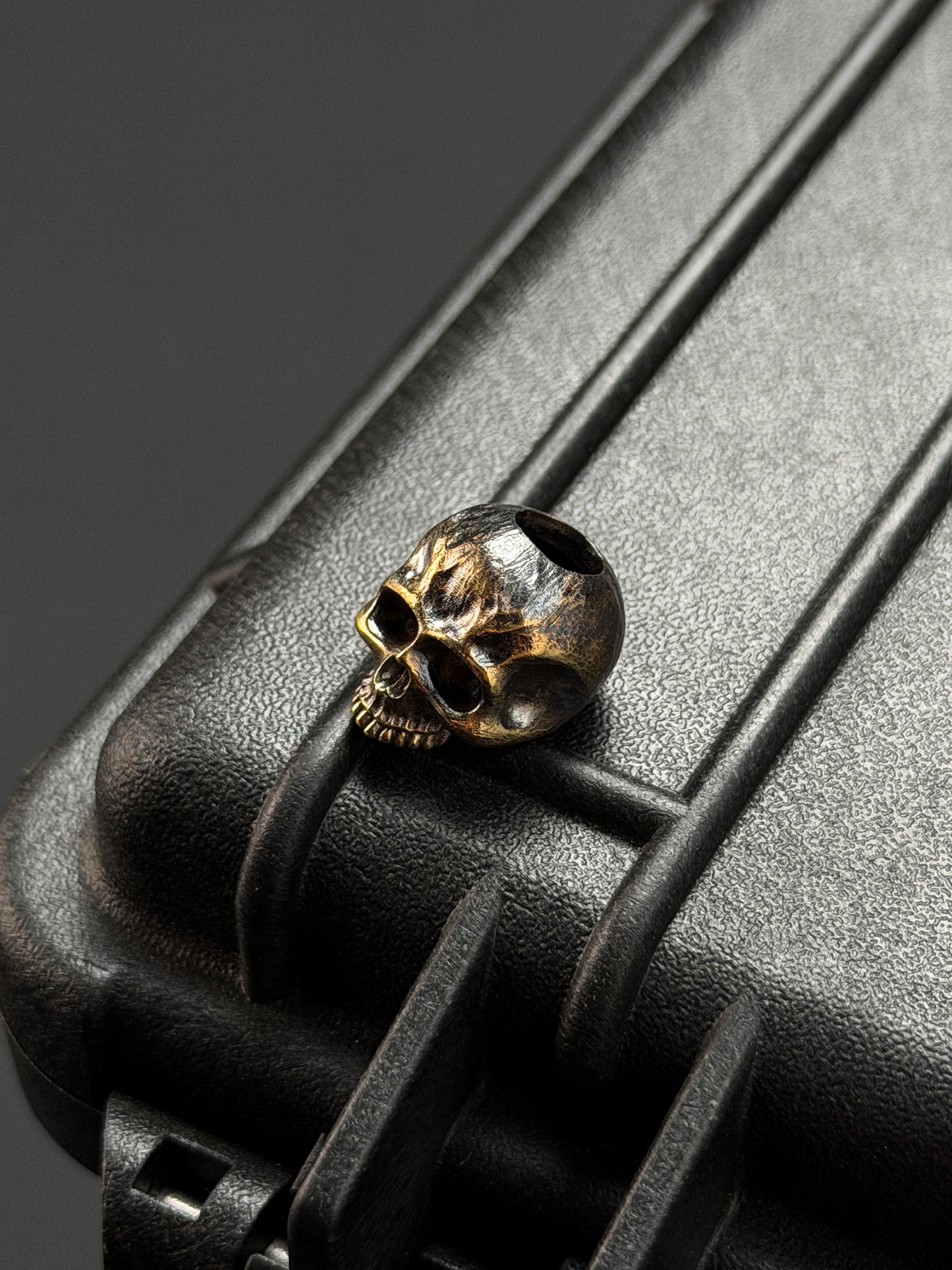 Steel Flame Bronze Warrior Skull EDC Bead
