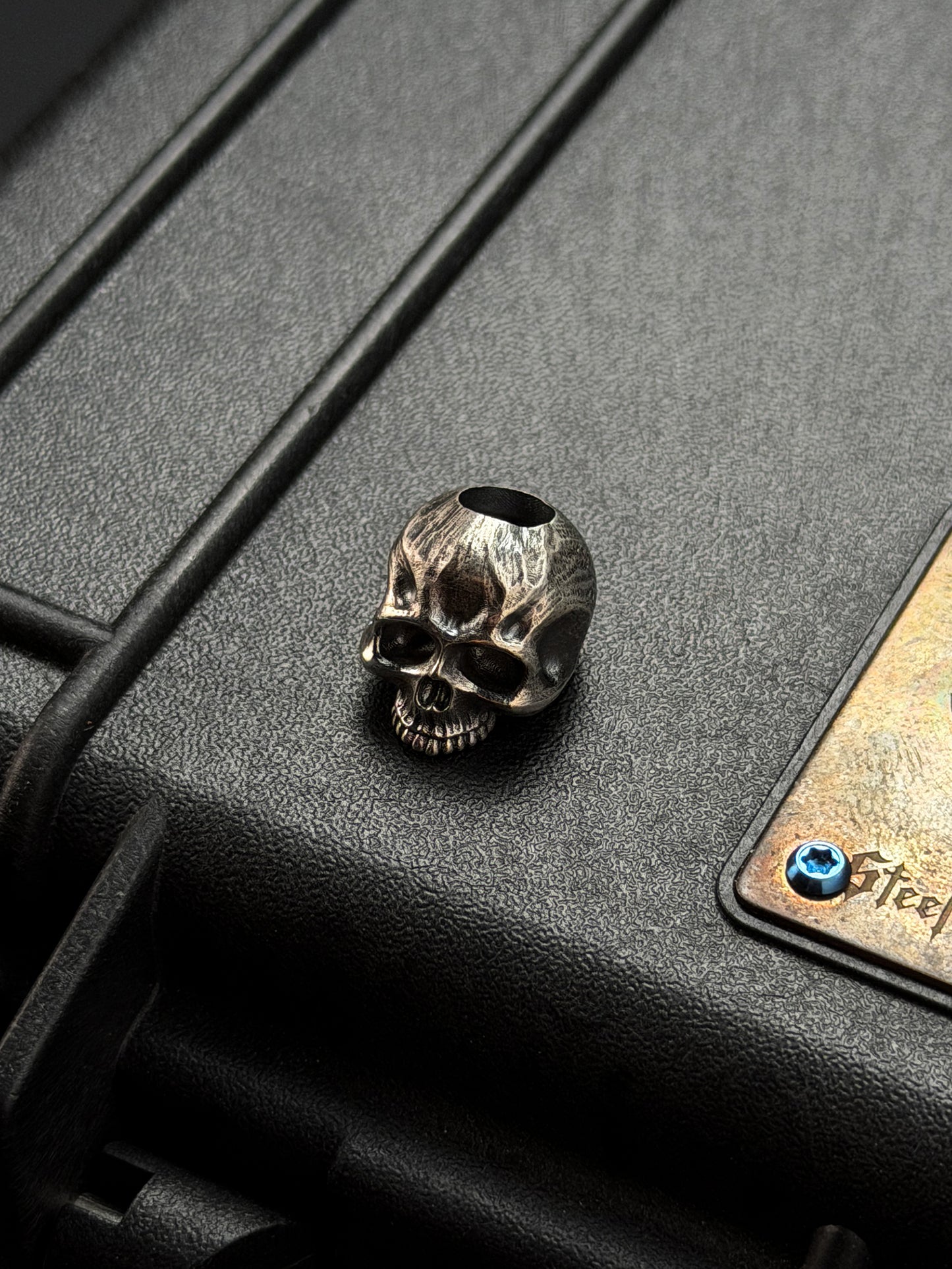 Steel Flame Silver Warrior Skull EDC Bead