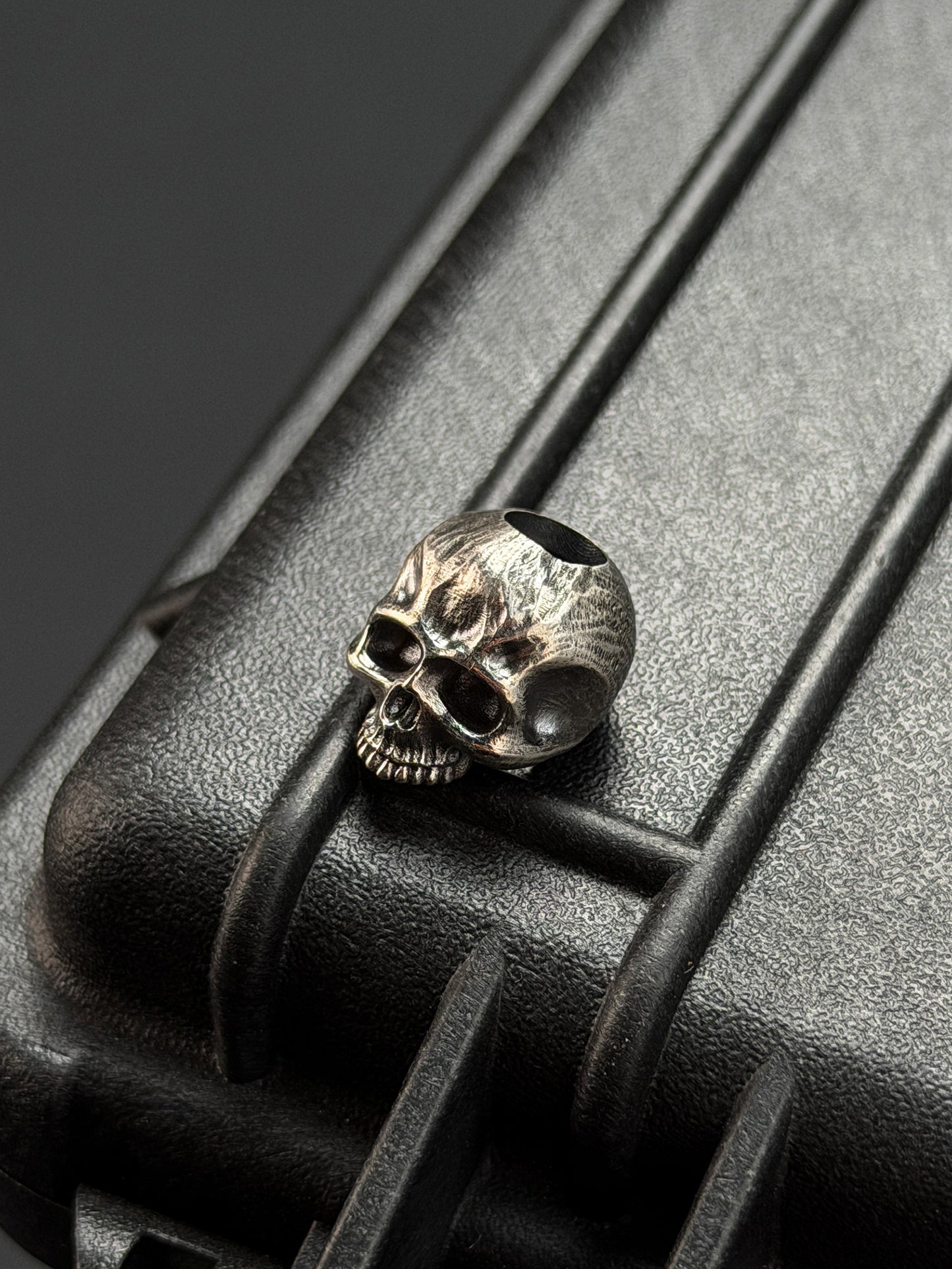 Steel Flame Silver Warrior Skull EDC Bead