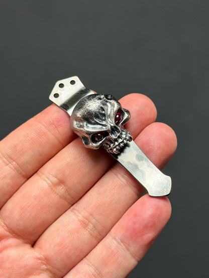 Steel Flame Silver Warrior Clip with Red Eye Inlay 3-Hole Clip