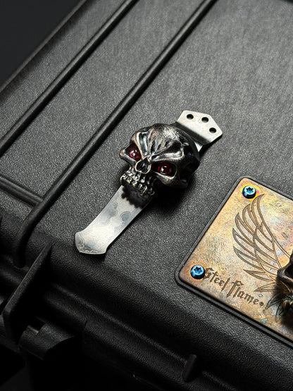 Steel Flame Silver Warrior Clip with Red Eye Inlay 3-Hole Clip