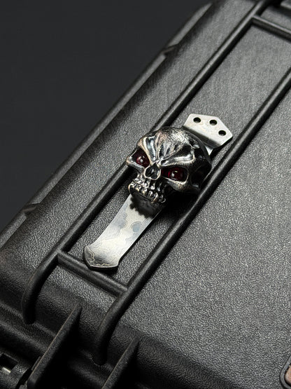 Steel Flame Silver Warrior Clip with Red Eye Inlay 3-Hole Clip