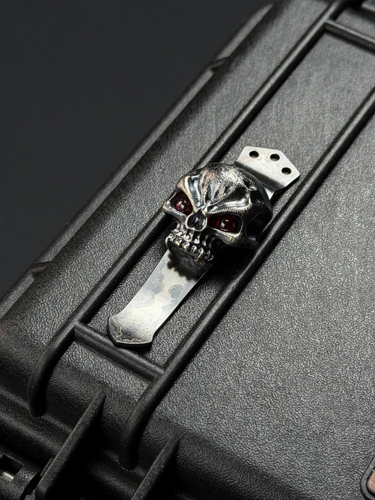 Steel Flame Silver Warrior Clip with Red Eye Inlay 3-Hole Clip