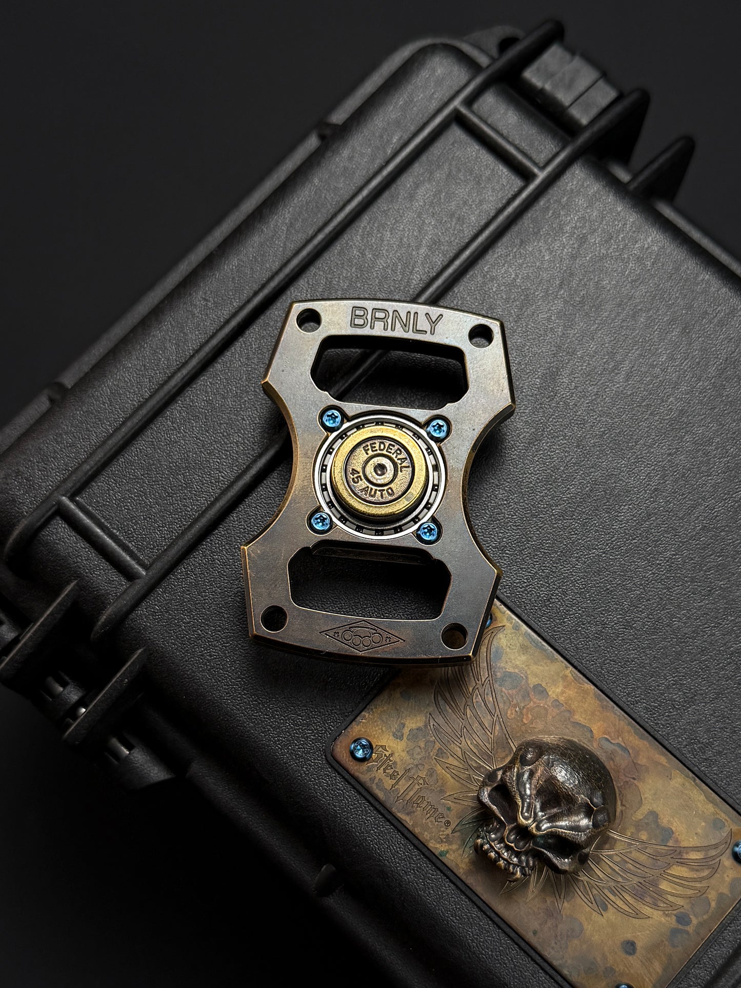 Rare Vintage Steel Flame × BRNLY Collaboration Fidget Spinner with .45 AUTO Inlay