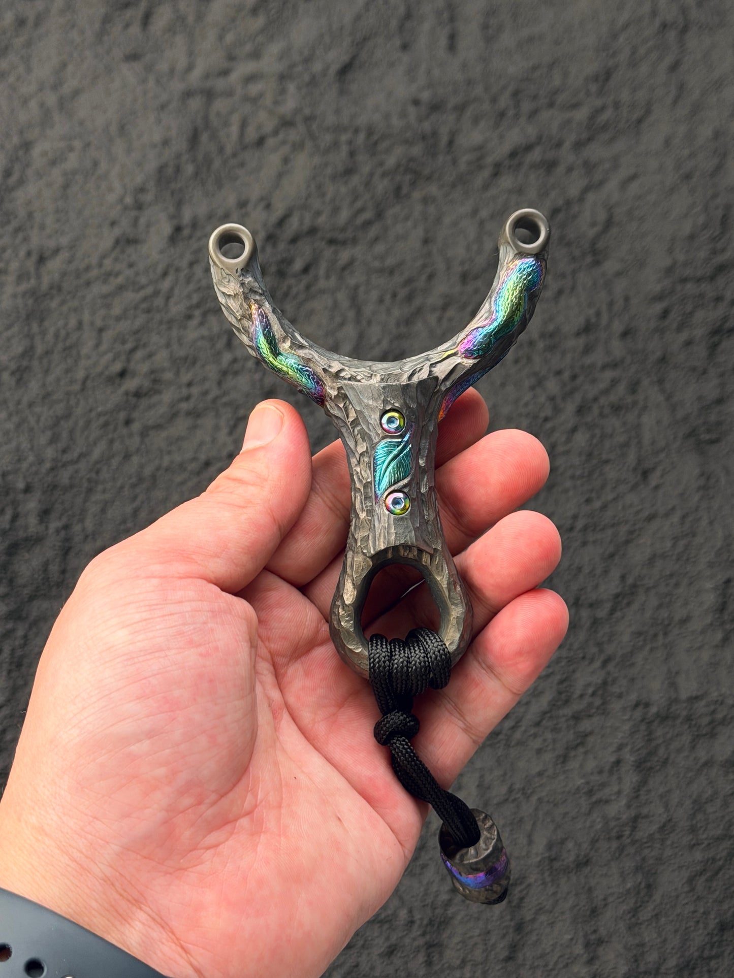 Timber Serpent One-Off Tang Zuo Series Hand-Carved Custom Titanium Slingshot