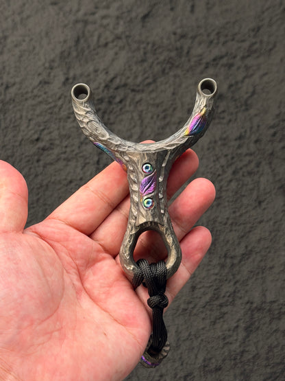 Timber Serpent One-Off Tang Zuo Series Hand-Carved Custom Titanium Slingshot