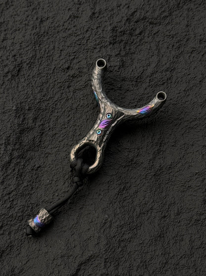 Timber Serpent One-Off Tang Zuo Series Hand-Carved Custom Titanium Slingshot